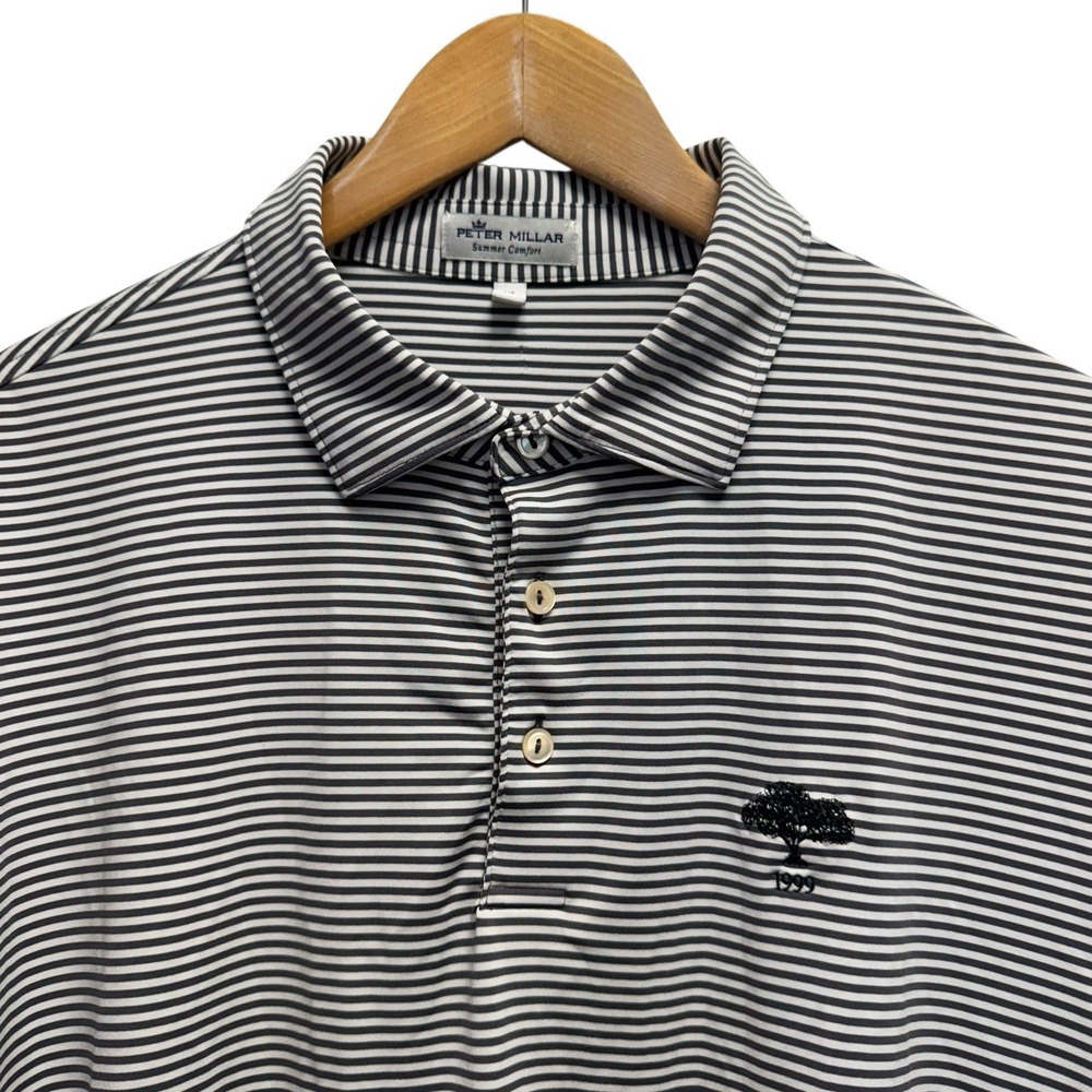 Peter Millar Summer Comfort Mens XL Blue/White Striped Grand Oaks Golf Club Polo